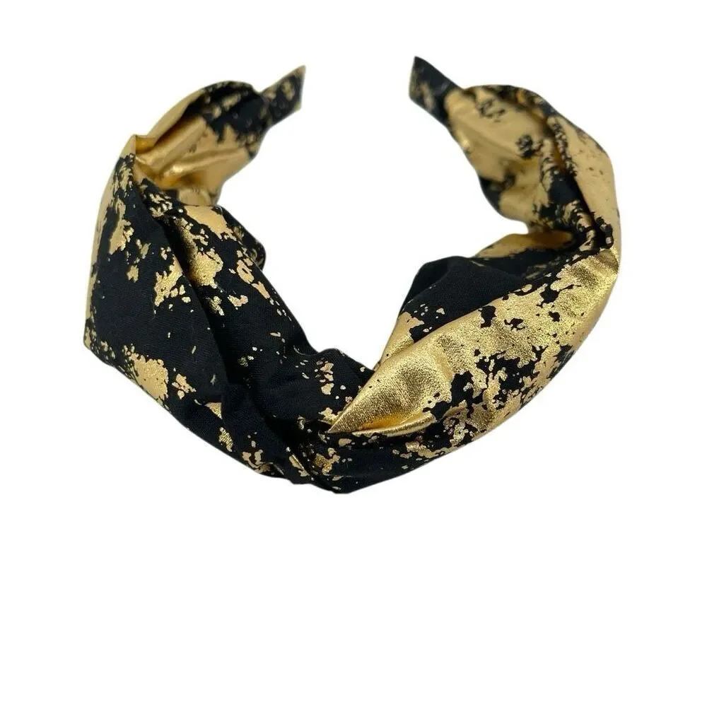 Black Gold Statement Headband Twist Knot Wide Glam Metallic Hair Accessory New